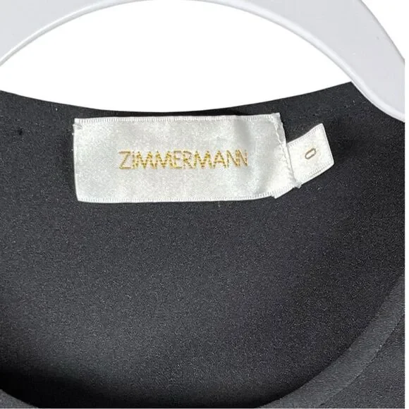 Zimmermann Black Pleated 3/4 Sleeve Crepe Swing Blouse Women’s Size 0/XS - Picture 3 of 6